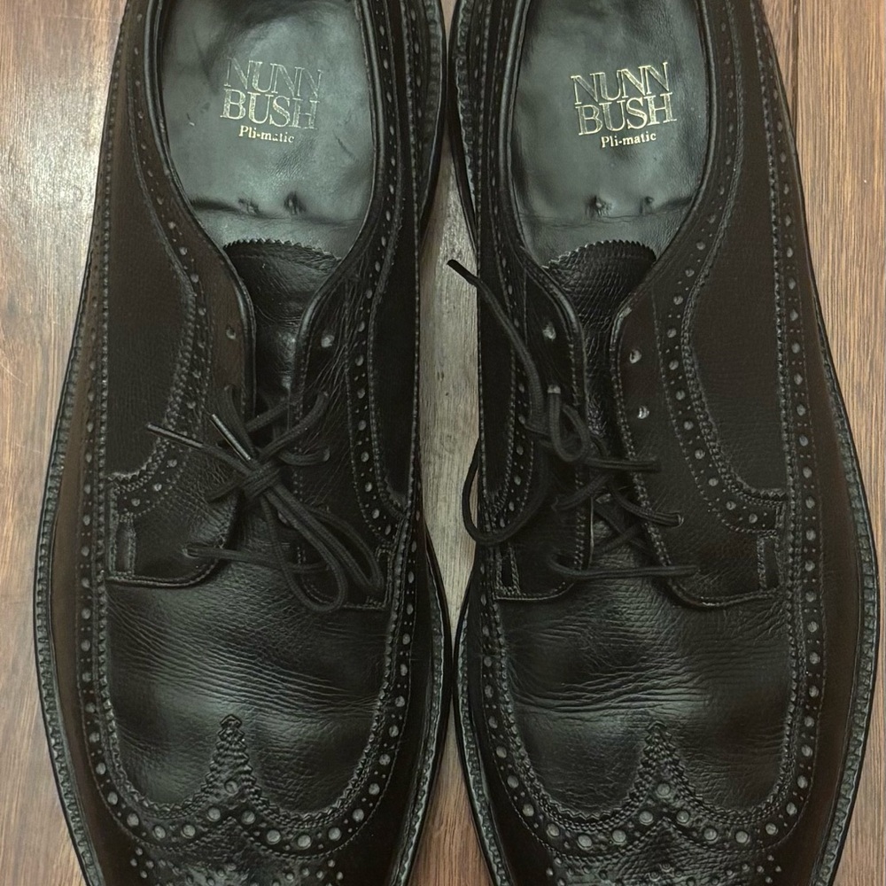Nunn Bush Men's Black Leather Long Wingtip Oxfords Shoes Size 12B